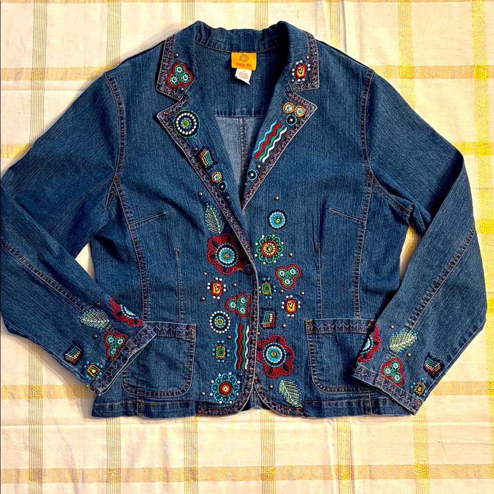 Ruby Rd. Embroidered Denim Blazer Jacket 14